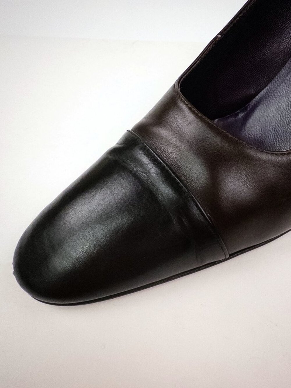 Ralph Lauren Purple Label Brown Black Cap Toe Pumps Block Heel Sz 8.5 - Picture 5 of 10